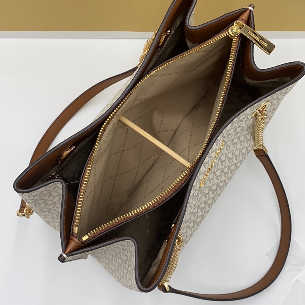 MICHAEL KORS TEAGEN LG LONG DROP SATCHEL VANILLA - Picture 12 of 16